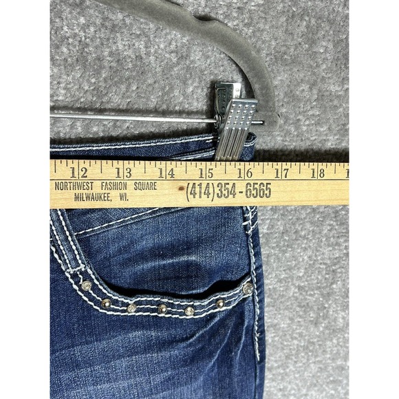 Earl Cuffed Capri Jeans Womens Size 8 Stretch Blue Denim Bling Detail - Picture 7 of 10